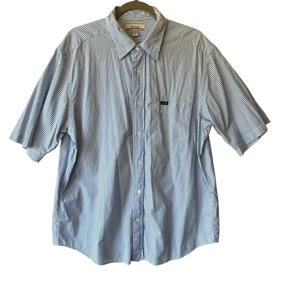 Faconnable Button up shirt XL Short sleeve Blue white striped Mens 100% Cotton - Picture 1 of 7
